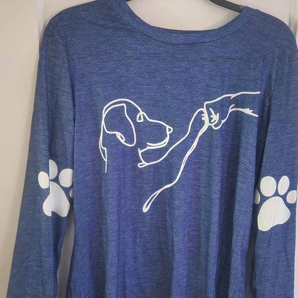 XL Blue Casual Dog Print Crewneck